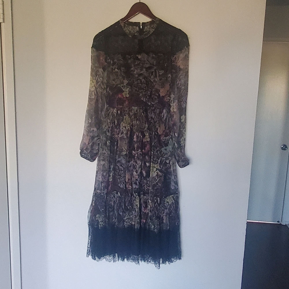 SOLD Valentino Sheer Floral Overlay Long Sleeve Midi
